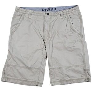 prAna Canvas Shorts Mens 36 Beige Tan Cotton 11" Inseam Hiking Outdoor Casual